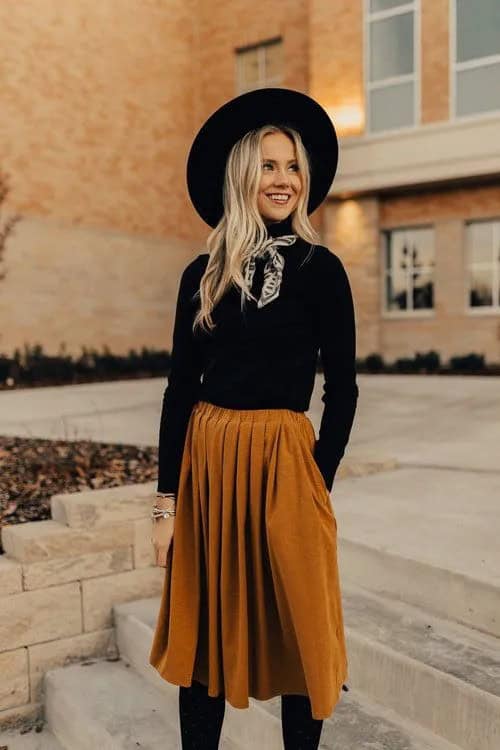 Gold Mustard Elastic Waist Skirt