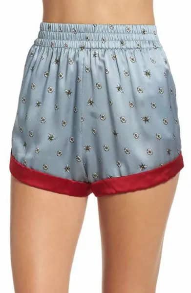 Teal Mini Silk Pajama Shorts with White Cropped Camisole