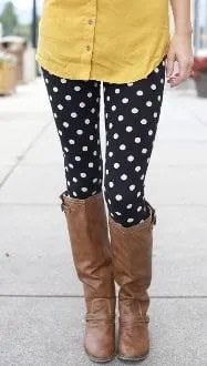 Light Green Button Up Shirt with Polka Dot Cute Leggings