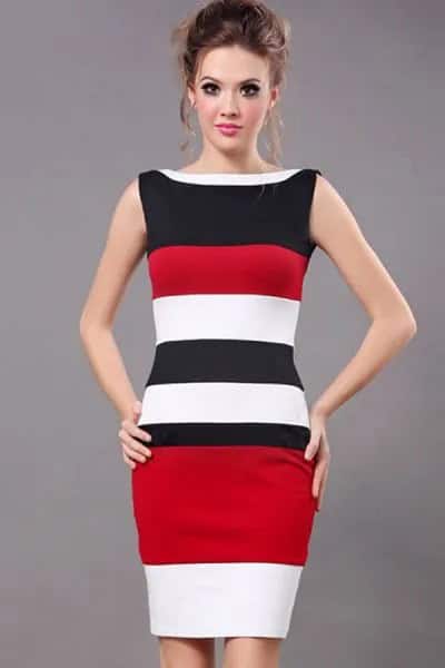 Black, Red and White Sleeveless Bodycon Dress