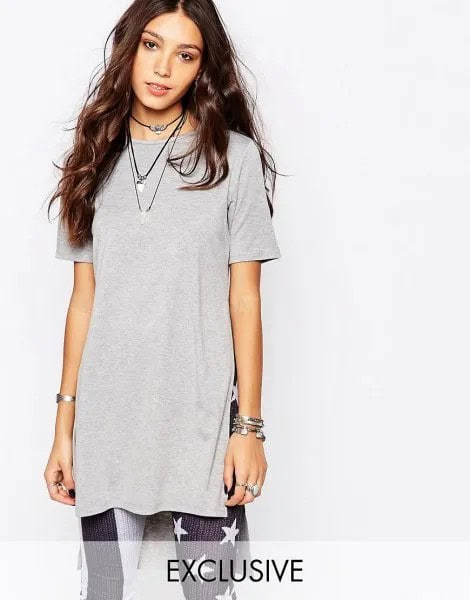 Light Grey Tunic Tee with American Flag Printed Leggings