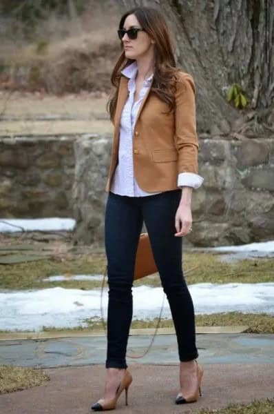 Green Blazer with Light Blue Button Up Shirt