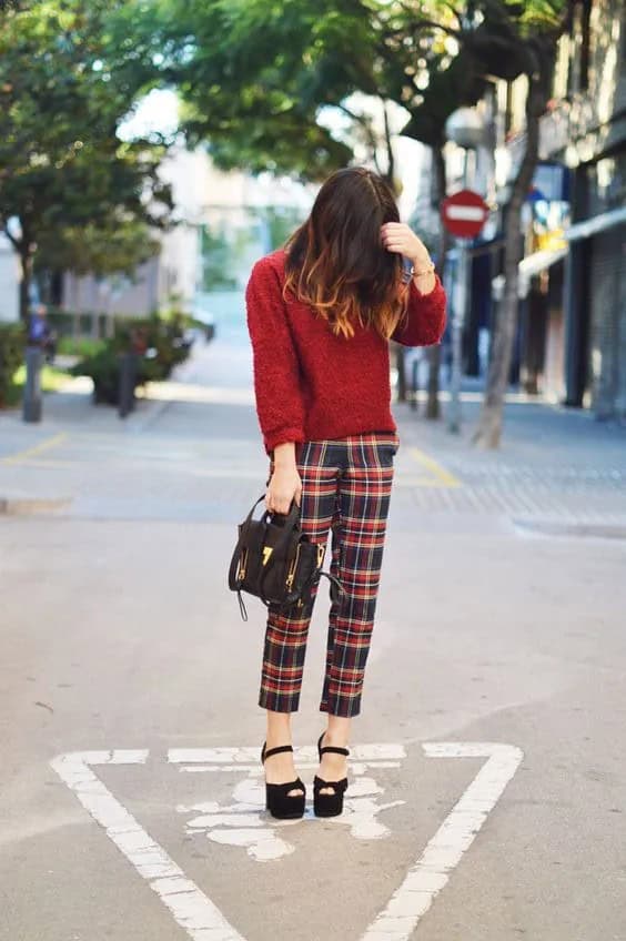 Red Sweater and Red Plaid Pants