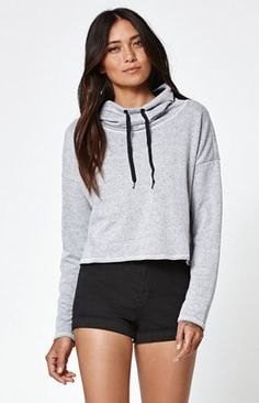 Grey Slightly Cropped Hoodie with Black High Rise Mini Shorts