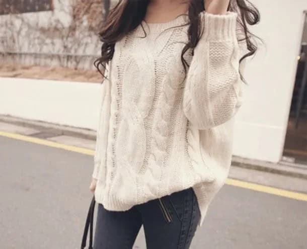 Cable Knit Chunky Sweater with Grey Skinny Jeans