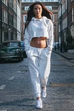 White Cropped Hoodie with Jogger Pants