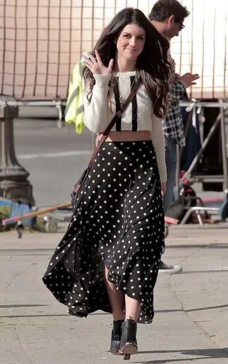 Dotted High Waisted Long Skirt