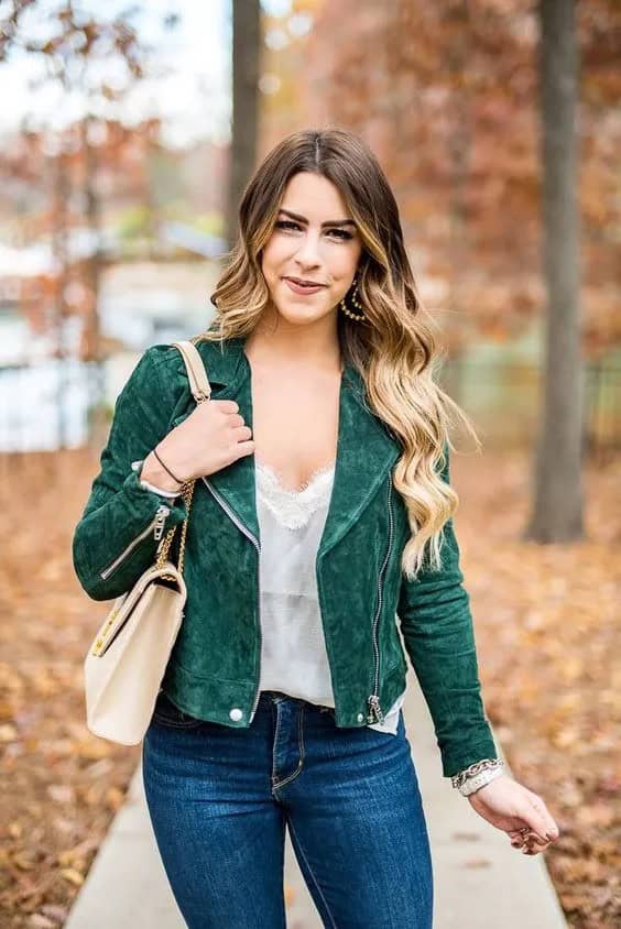 Silk Camisole and Olive Green Jacket