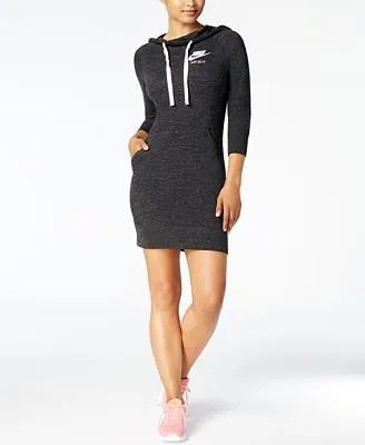 Form Fitting Dark Grey Hoodie Dress