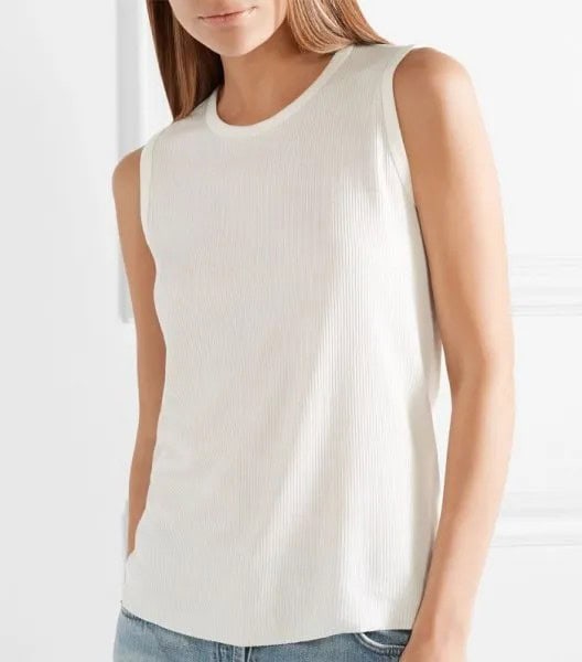 White Scoop Neck Tank Top with Blue Slim Fit Jeans