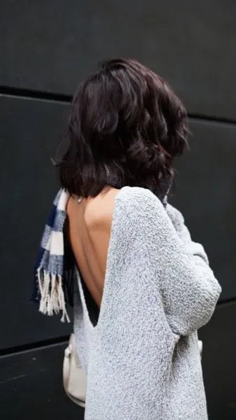 Light Heather Grey Sweater with Plaid Scarf