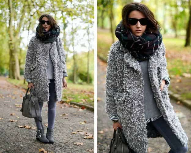 Heather Grey Fuzzy Sweater Jacket with Skinny Jeans