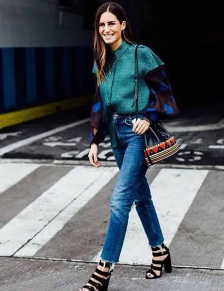 Grey Short Sleeve Shirt Over Black Blouse