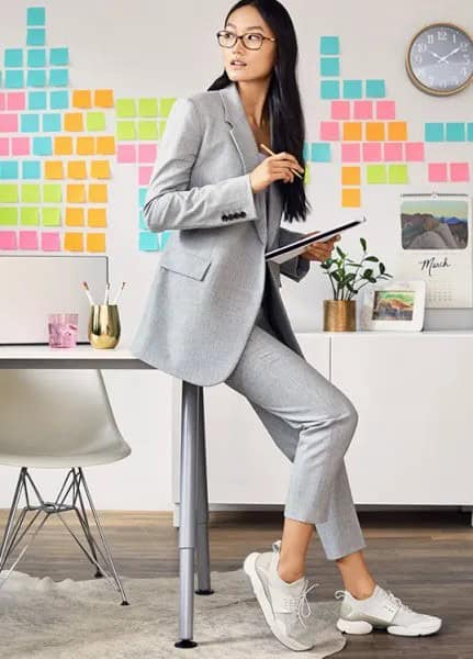 Light Grey Blazer with Cropped Chinos & Low Top Metallic Oxford Shoes