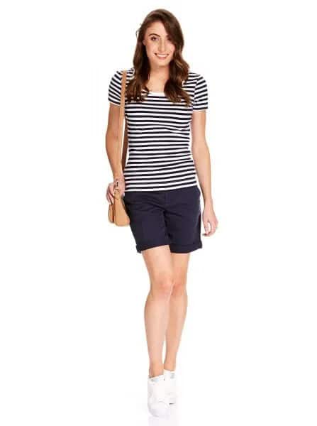 Black and White Striped T shirt with Navy Mini Shorts