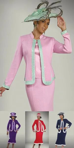 Skirt Suit with White and Grey Church Hat