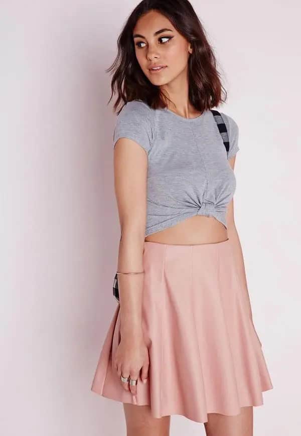 Knotted Crop Top with High Waisted Mini Skirt