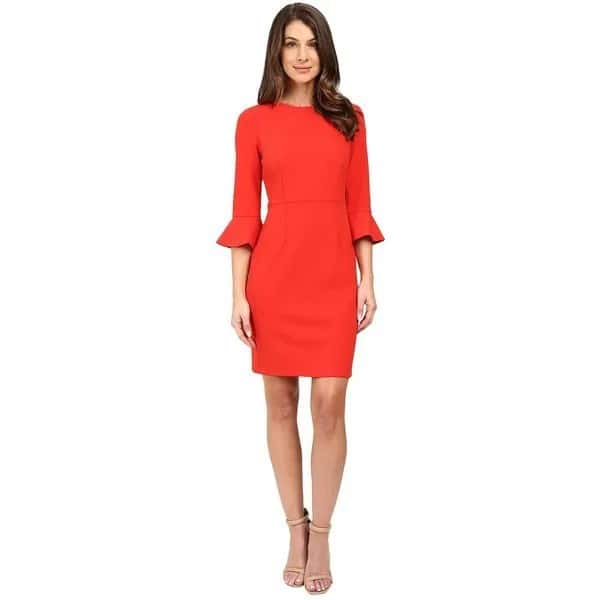 Three Quarter Bell Sleeve Red Sheath Dress