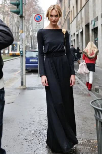 Black Long Sleeve Jersey Maxi Dress