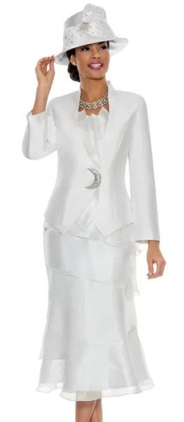 White Suit Jacket with Tulle Midi Dress & Felt Hat