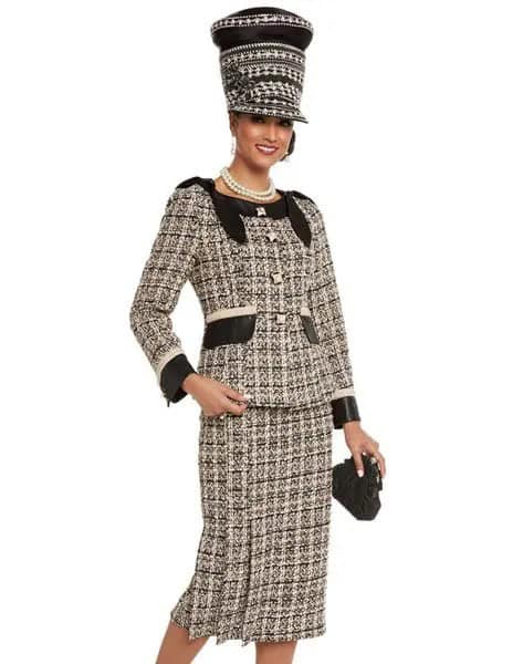 Black and Pale Yellow Plaid Tweed Church Suit with Matching Hat