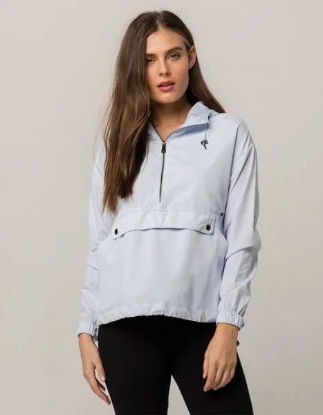 Super Light Blue Pullover Windbreaker Jacket with Black Skinny Jeans