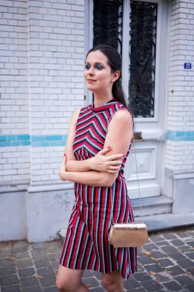 Blush Pink and Black Striped Tank Dress with Rose Gold Purse