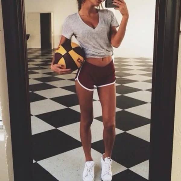 Grey Deep V Neck Cropped T Shirt with Mini Shorts