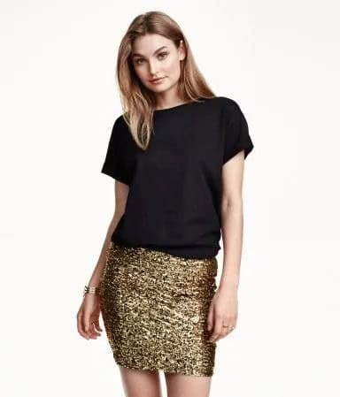 Black T Shirt with Gold Mini Skirt