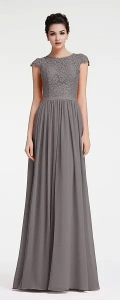 Grey Two-Toned Lace and Chiffon Maxi Dress