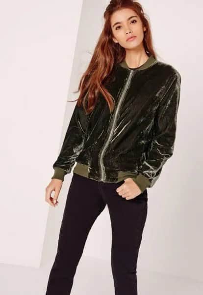 Dark Grey Velvet Jacket with Black Skinny Jeans