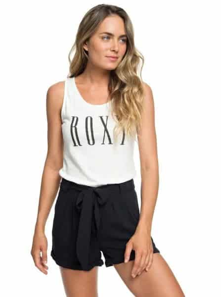 White Graphic Scoop Neck Tank Top with Black Tie Shorts