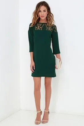 Dark Green Mini Long Sleeve Dress with Pale Pink Open Toe Heels