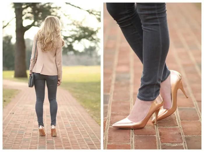 Pale Pink Blazer with Grey Skinny Jeans