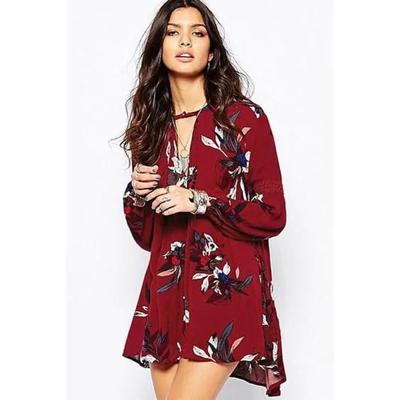 Floral Burgundy Dress