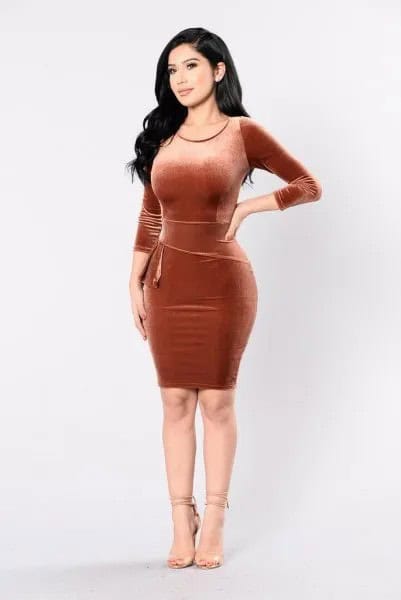 Velvet Mini Bodycon Bronze Dress