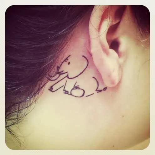 Small Elephant Tattoo Behind Ear Designs for Girls