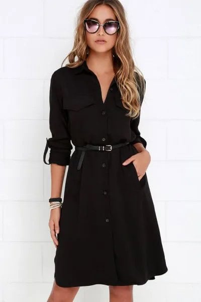 Black Belted Trench Coat Dress