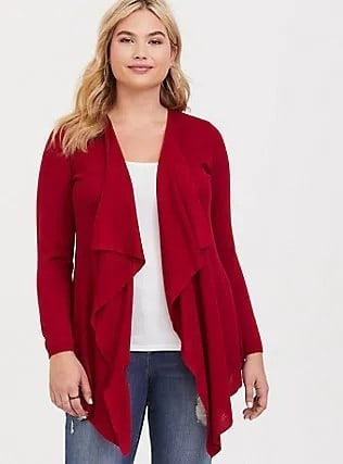 Red Casual Cardigan with White Top & Boyfriend Jeans