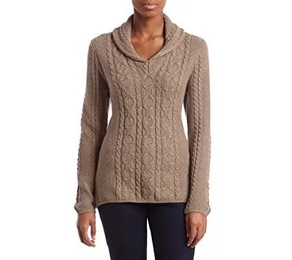 Crepe Cable Knit Shawl Collar Sweater with Black Skinny Jeans