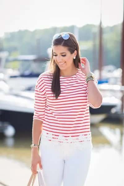 Striped Shirt with White Skinny Jeans