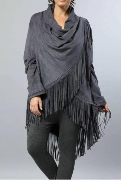 Grey Linen Fringe Wrap with Cotton Leggings