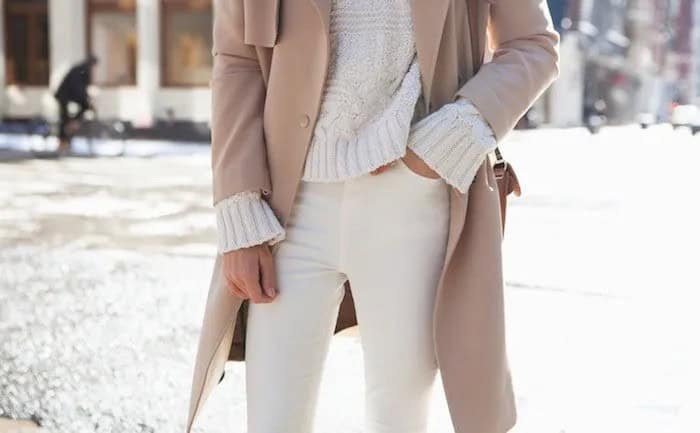 Ivory Chunky Sweater with Blush Coat & Off White Jeans