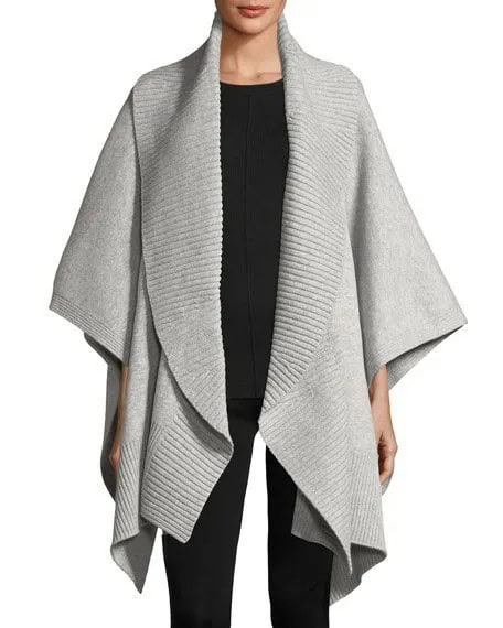 Light Grey Ribbed Poncho with Black Skinny Jeans