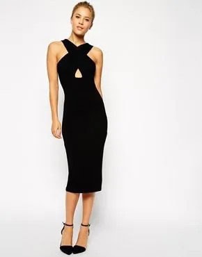 Black Criss Cross Neck Cutout Midi Dress