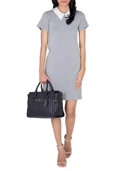 Grey Sheath Mini Dress with White Collar Design