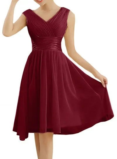 Red V Neck Fit and Flare Velvet Cocktail Dress