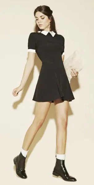 Black Fit and Flare Mini Dress with White Collar