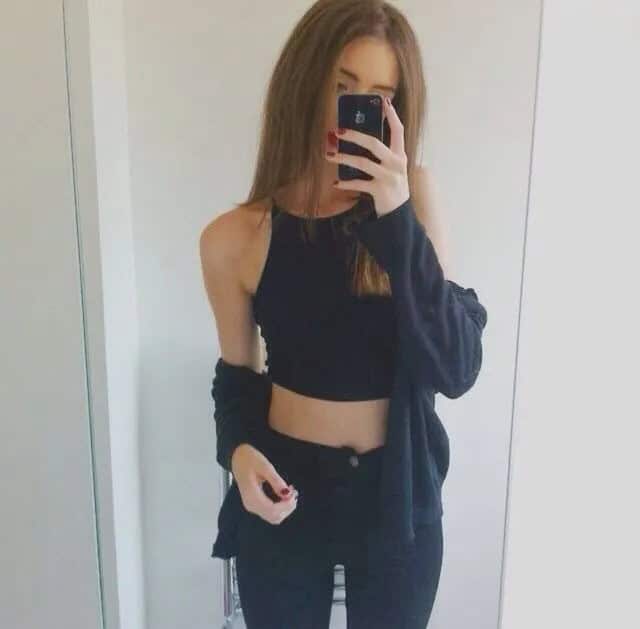 Black Crop Top with Cardigan & Skinny Jeans