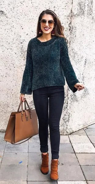 Black Chunky Sweater with Skinny Jeans & Boots